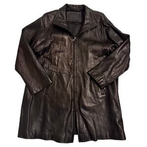 Vtg Avanti New York Women's Black Full Zip Leather Jacket Size L Mid Length